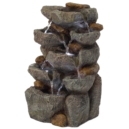 Gardenised Cascading Electric Powered 8-Tier Rock Water Fountain with LED Lights 18.5" QI004632